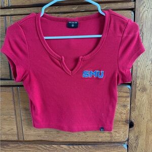 Hype And Vice Red SMU Southern Methodist University tailgate cropped Tee shirt S